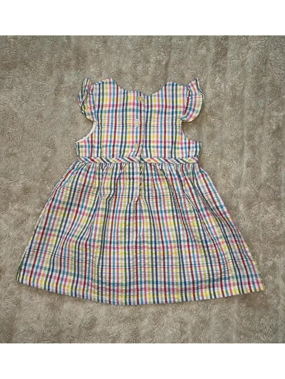 OshKosh Girl's multicolored plaid seeksucker dress Size 18M rainbow cottagecore